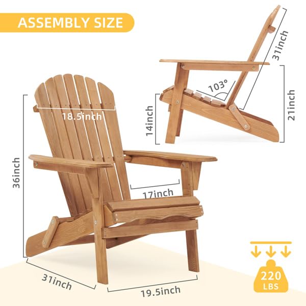 Wooden Folding Adirondack Chair Set of 2 Solid Cedar B212269
