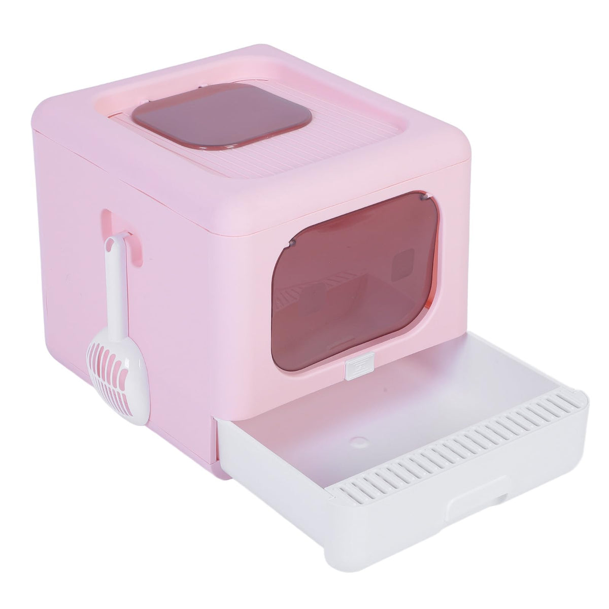 Foldable Top Entry Cat Litter Box with Lid and Scoop Large Size Pink K15784