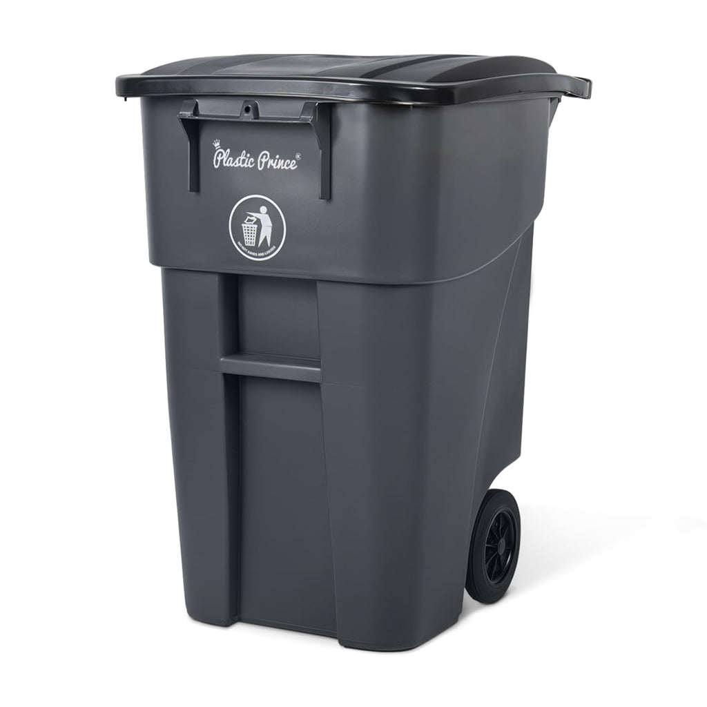 50 Gallon Gray Outdoor Trash Can with Lid and Wheels K137