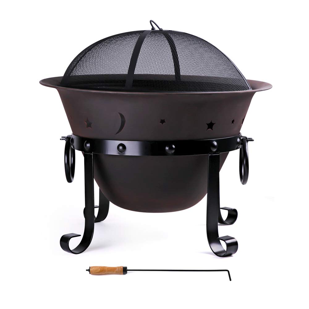 Cast Iron Round Fire Pit with Mesh Screen & Poker U7253