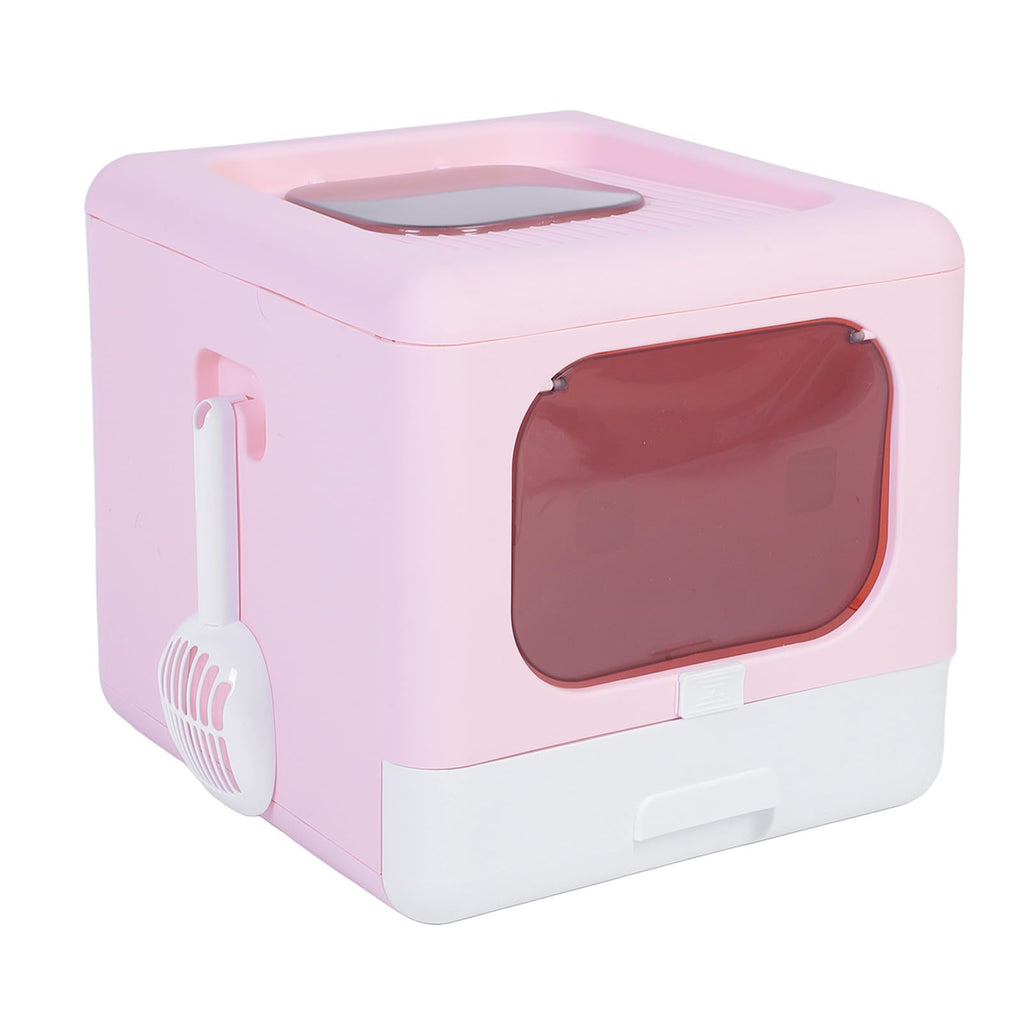 Foldable Top Entry Cat Litter Box with Lid and Scoop Large Size Pink K15784