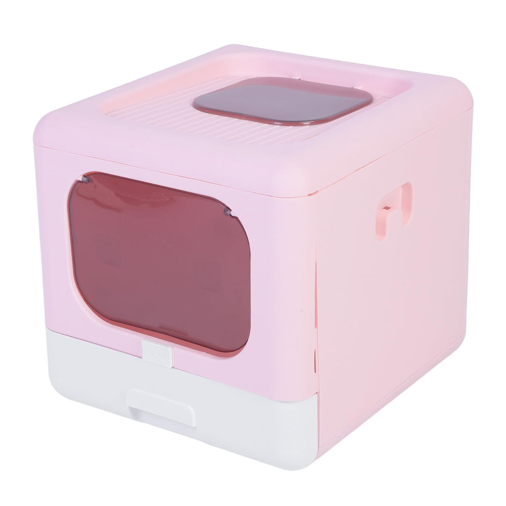 Foldable Top Entry Cat Litter Box with Lid and Scoop Large Size Pink K15784