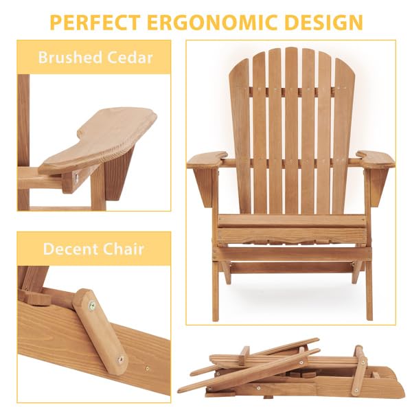 Wooden Folding Adirondack Chair Set of 2 Solid Cedar B212269