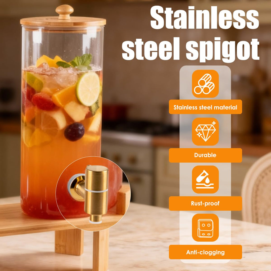 2 Gallon 2 Pack Glass Drink Dispenser with Wood Stand D479