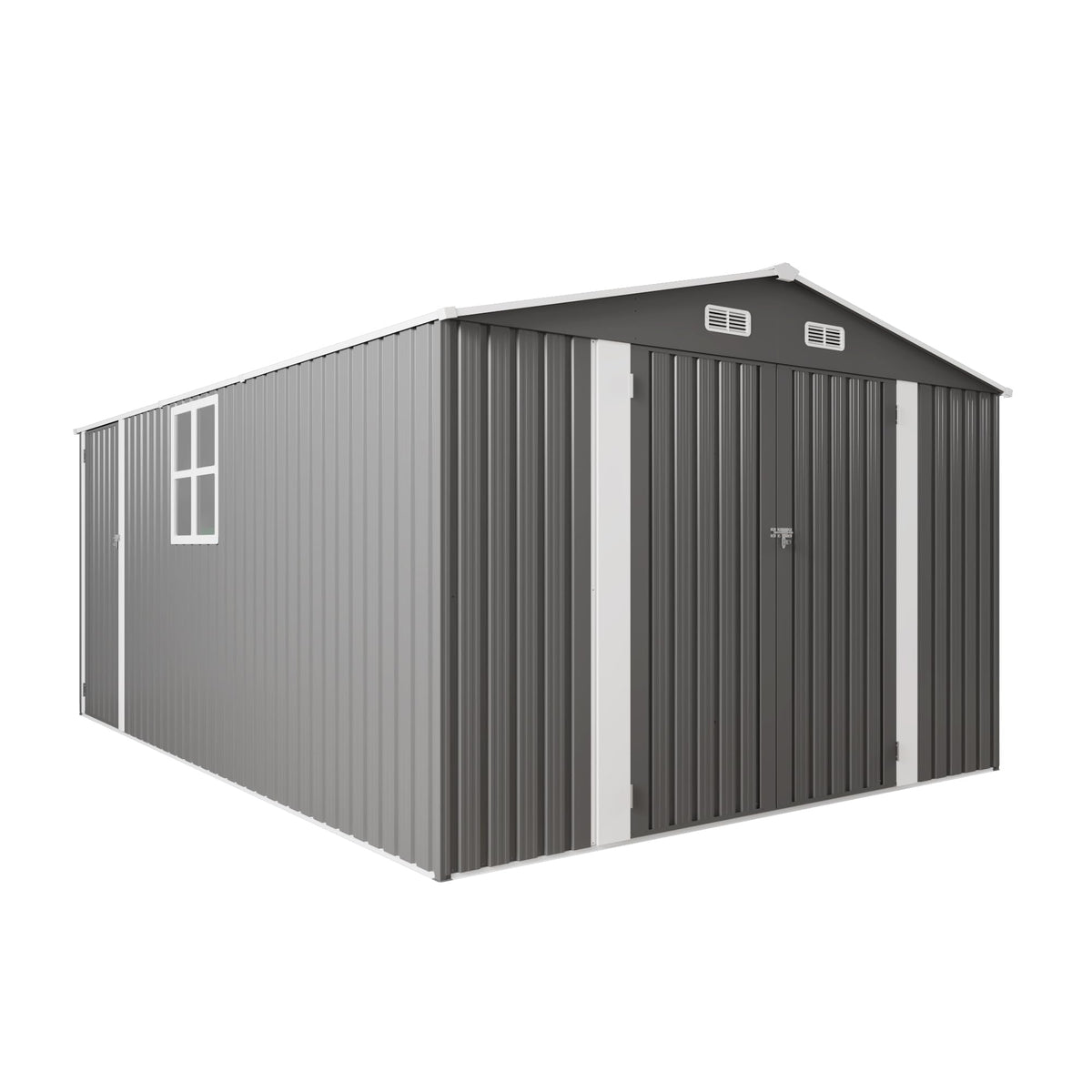 10x14x6.7FT Galvanized Steel Outdoor Storage Shed with Lockable Door & Window K6083