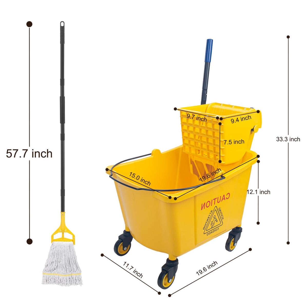 35 Quart Mop Bucket with Side Press Wringer on Wheels O923