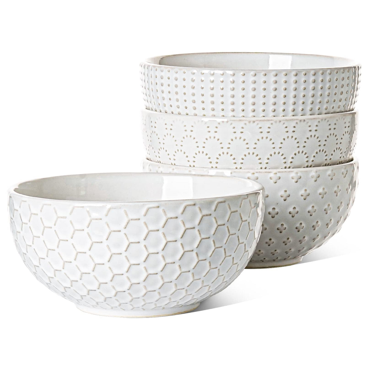 Ceramic Soup Bowl Set, 42 OZ, 7 Inch, Set of 4, Arctic White O37685