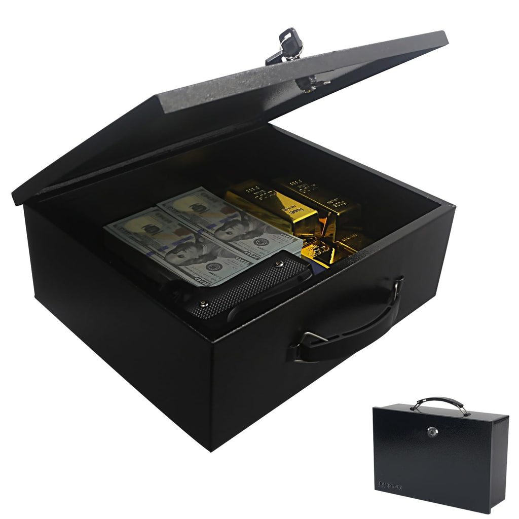 Fireproof Key Lock Steel Security Safe Box, 0.38 Cu Ft, Black N4991