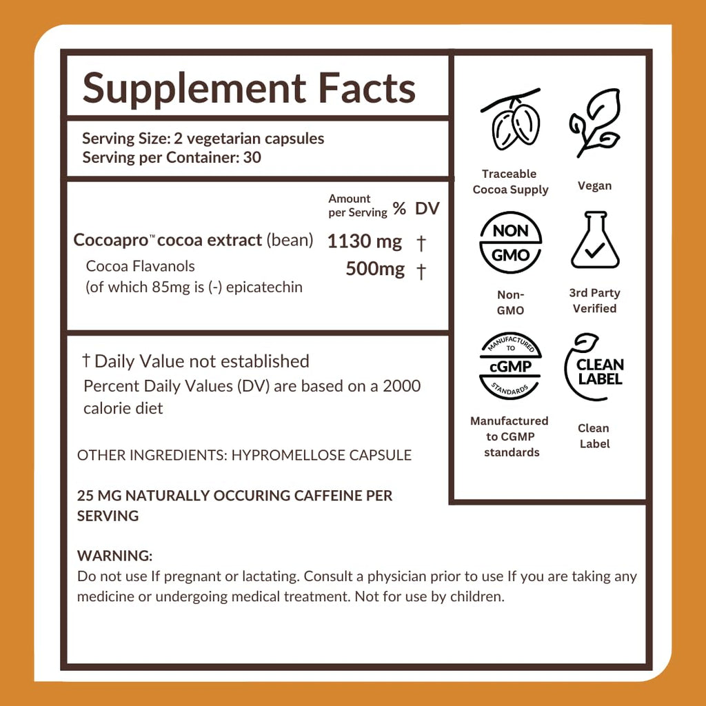500mg High Flavanol Cocoa Supplement 60 Capsules W165