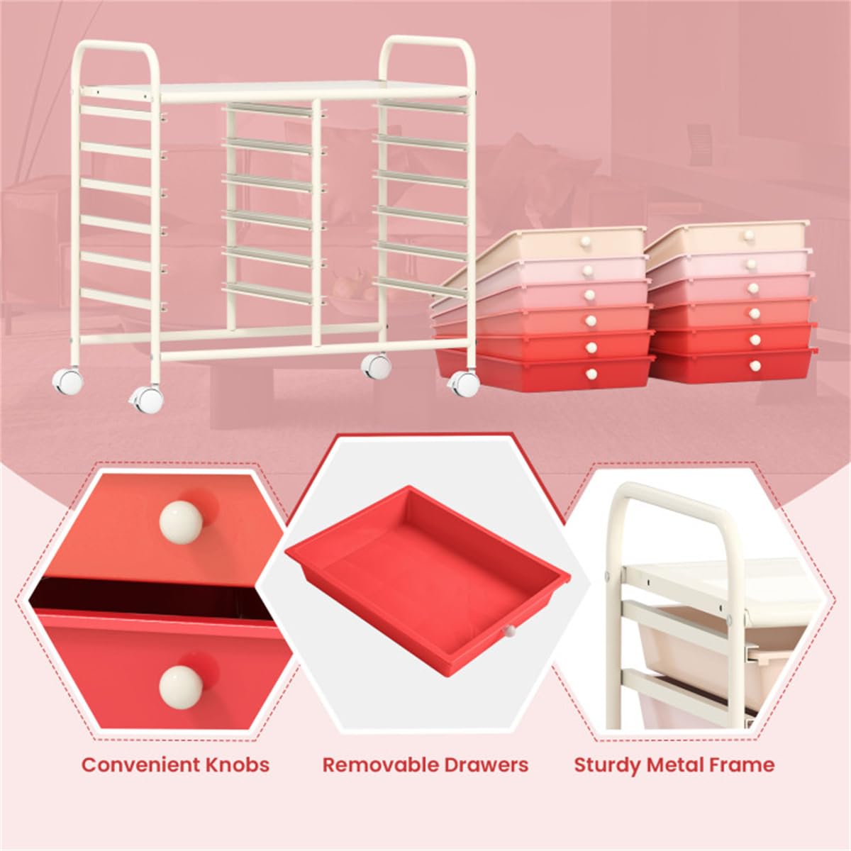 12 Drawer Rolling Storage Cart with Wheels K9725