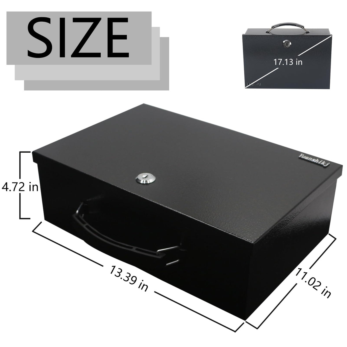 Fireproof Key Lock Steel Security Safe Box, 0.38 Cu Ft, Black N4991