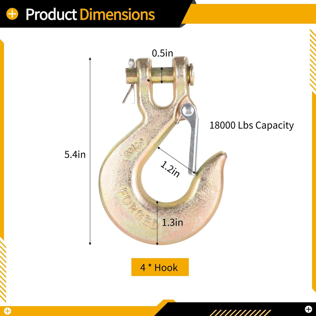 4-Pack 3/8-Inch Clevis Slip Hooks with Safety Latch R350