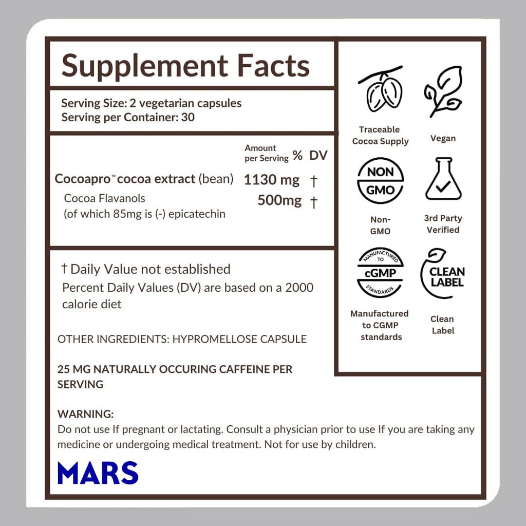 500mg High Flavanol Cocoa Supplement 60 Capsules W165