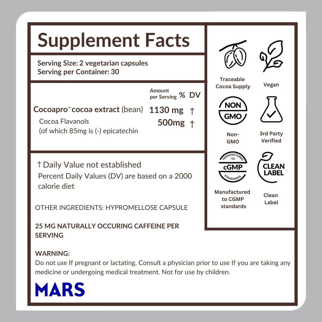 500mg High Flavanol Cocoa Supplement 60 Capsules W165