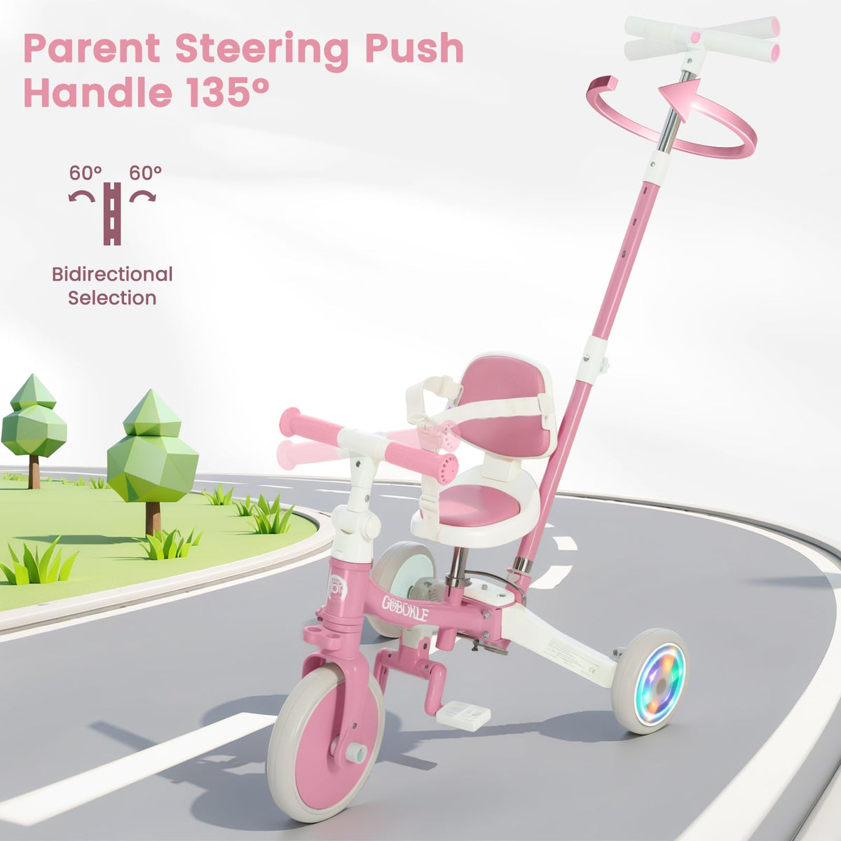 5-in-1 Convertible Toddler Tricycle with Push Handle L139159