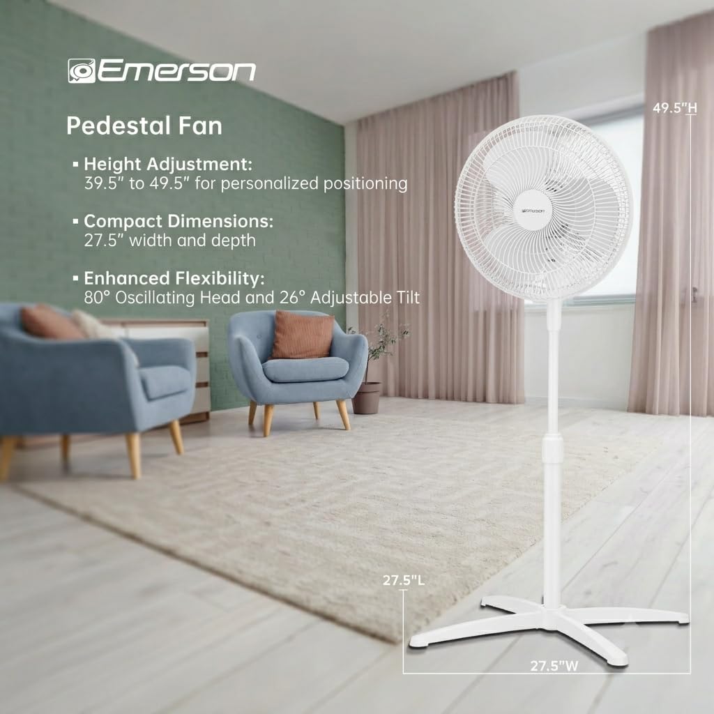 16-inch Oscillating Pedestal Fan with 3-Speed Control, White K754658
