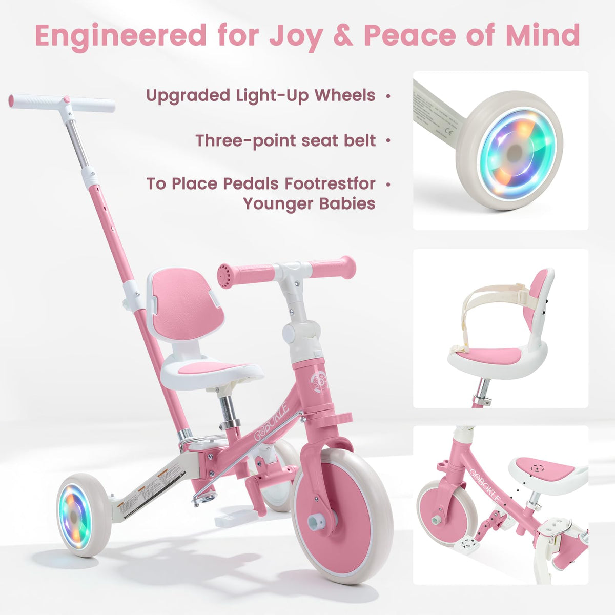 5-in-1 Convertible Toddler Tricycle with Push Handle L139159