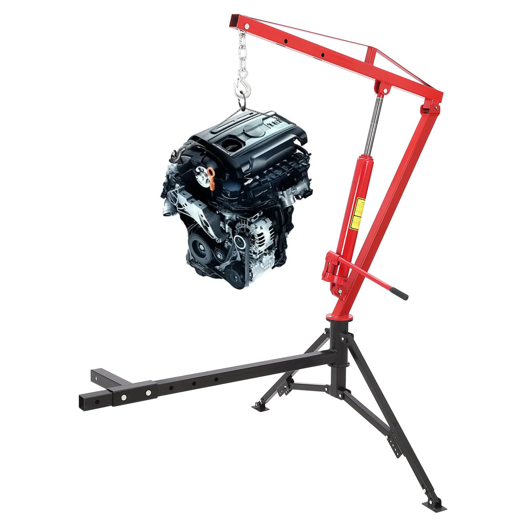 1000lbs Hydraulic Pickup Truck Crane, 360° Swivel Hitch Receiver Mounted with Adjustable Boom V3729