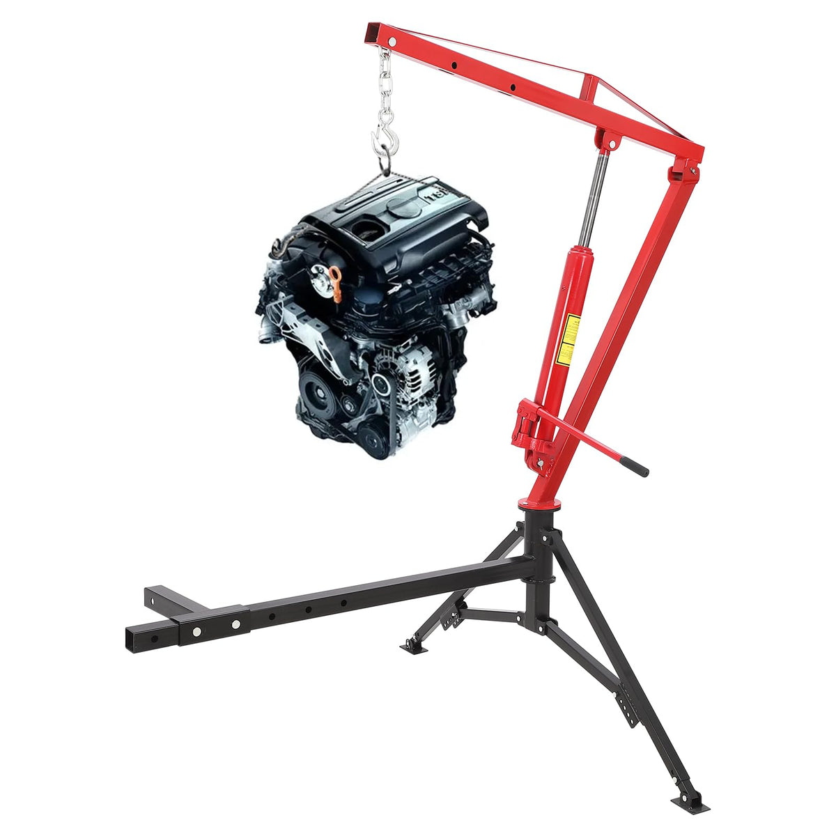 1000lbs Hydraulic Pickup Truck Crane, 360° Swivel Hitch Receiver Mounted with Adjustable Boom V3729