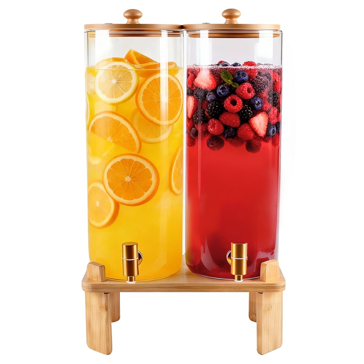2 Gallon 2 Pack Glass Drink Dispenser with Wood Stand D479