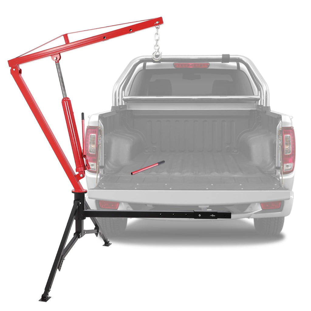 1000lbs Hydraulic Pickup Truck Crane, 360° Swivel Hitch Receiver Mounted with Adjustable Boom V3729
