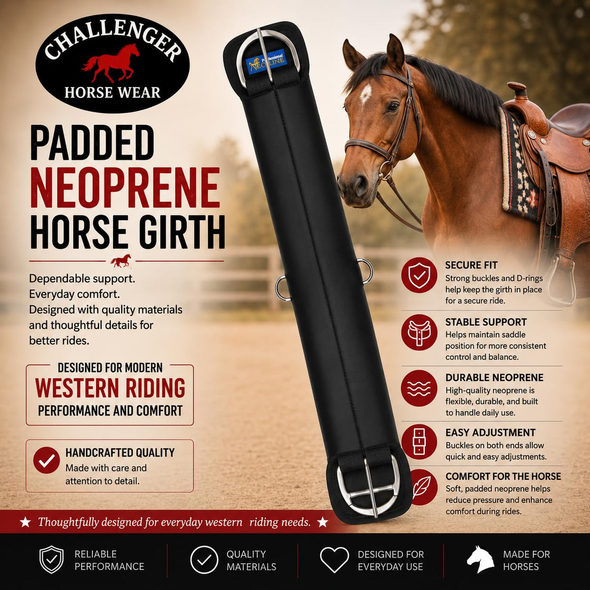 Neoprene Anti-Slip Saddle Cinch Girth Black O136487
