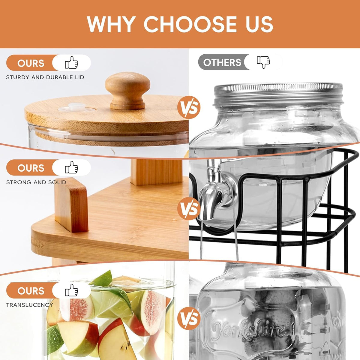 2 Gallon 2 Pack Glass Drink Dispenser with Wood Stand D479