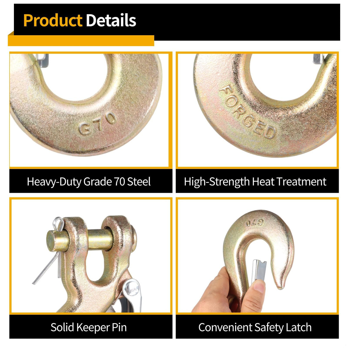4-Pack 3/8-Inch Clevis Slip Hooks with Safety Latch R350