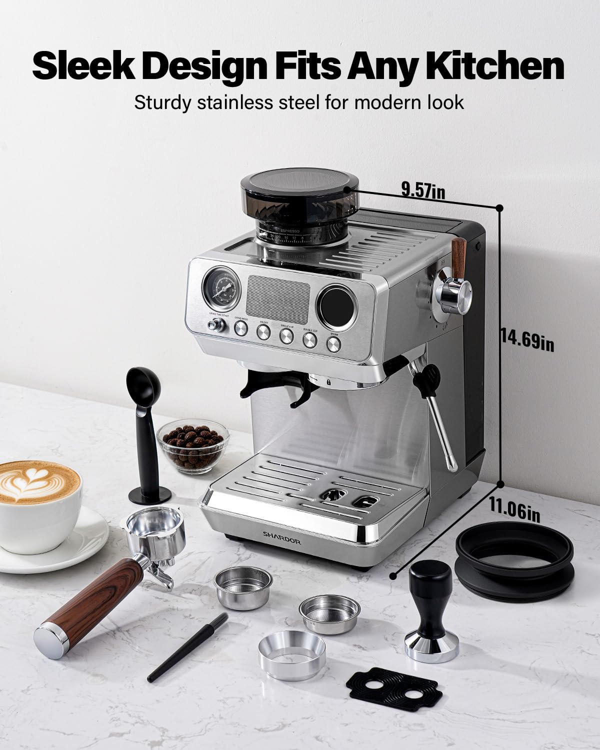 20 Bar Espresso Machine with Built-In Grinder W18647