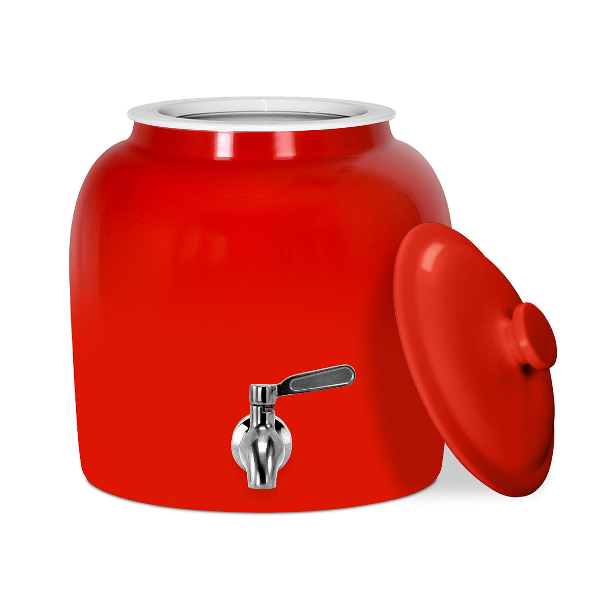 Porcelain Ceramic Crock Water Dispenser with Stainless Steel Faucet and Lid N30121