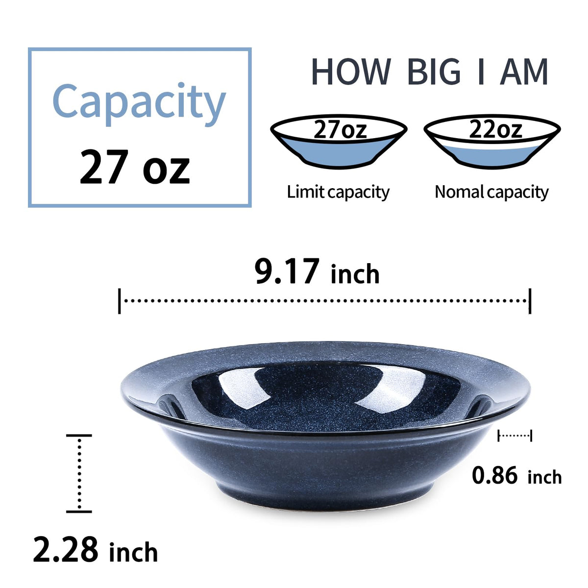 Blue 27oz Ceramic Soup Bowls Set of 4 F256681