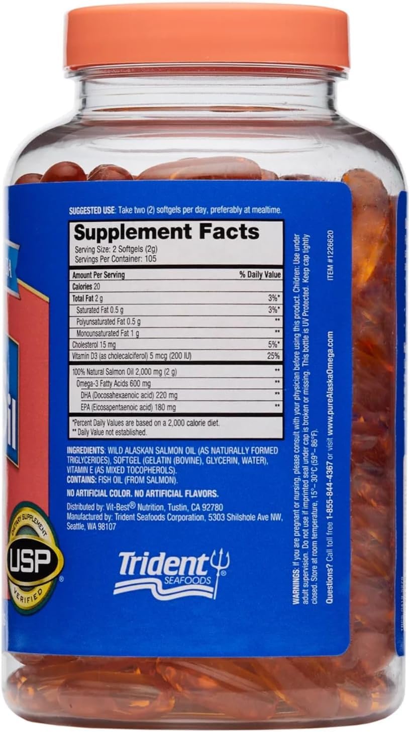 Omega-3 Wild Alaskan Salmon Oil 1000mg Softgels, 210 Count J883071