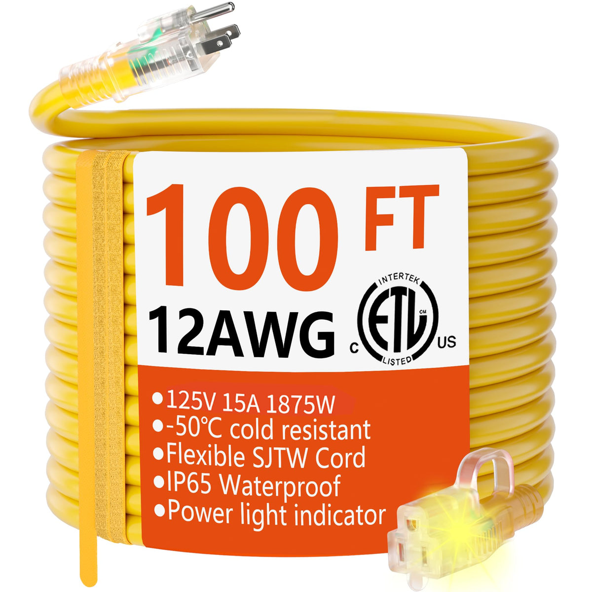 12/3 Gauge Heavy Duty Outdoor Extension Cord 100 FT Waterproof K640