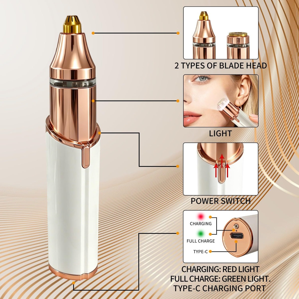 2 in 1 Electric Facial Hair Removal Device with LED Light L9651