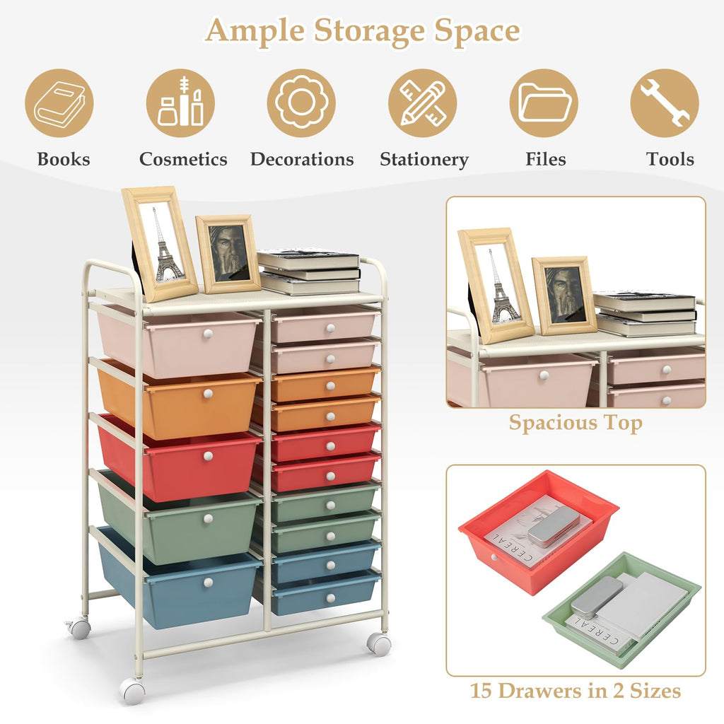15 Drawer Rolling Storage Cart with Removable Drawers L3453