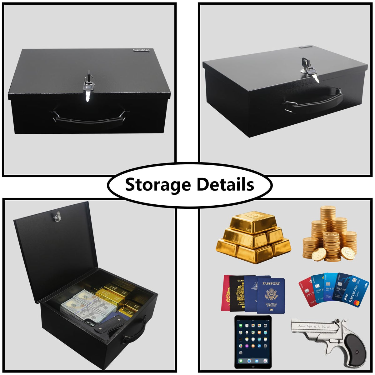 Fireproof Key Lock Steel Security Safe Box, 0.38 Cu Ft, Black N4991