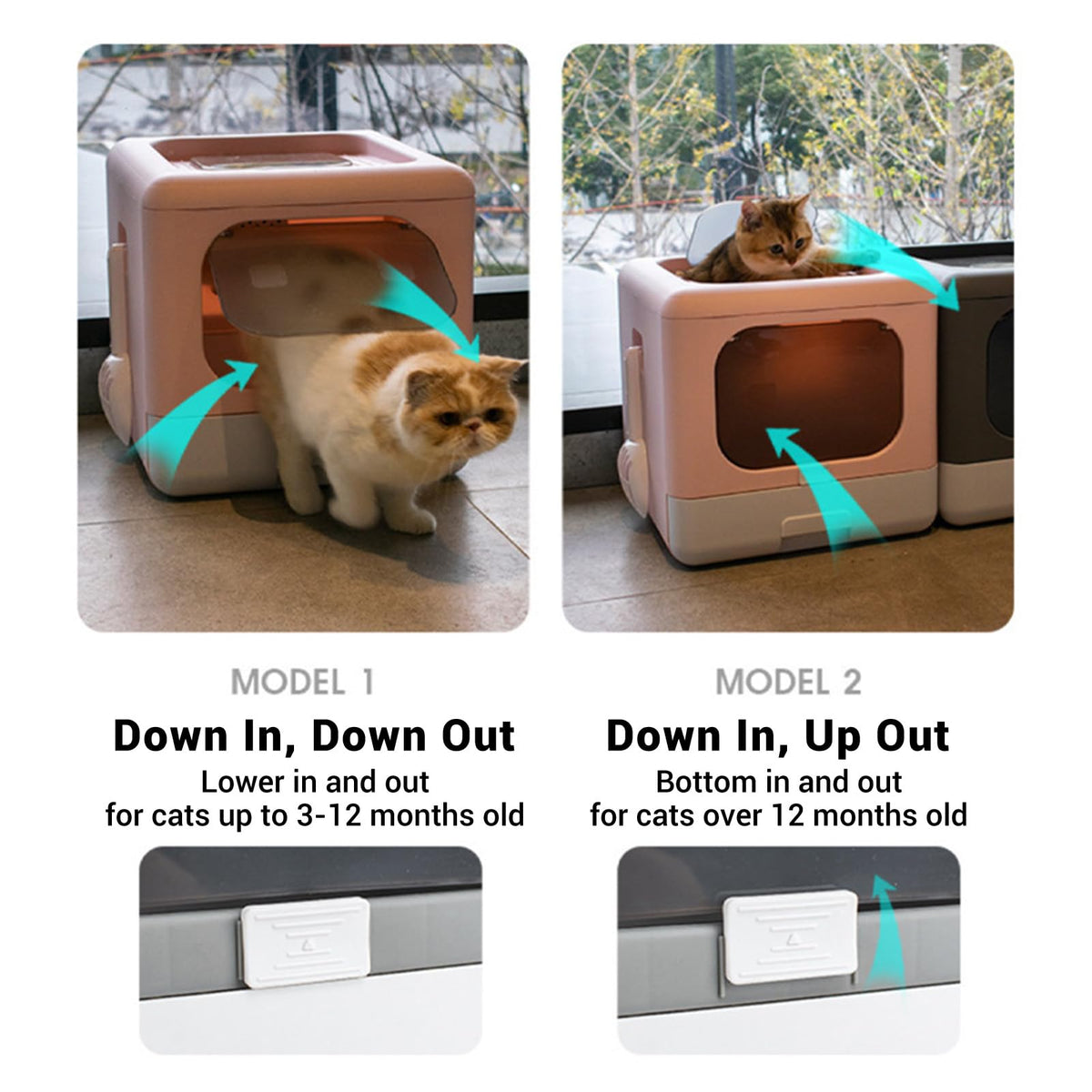 Foldable Top Entry Cat Litter Box with Lid and Scoop Large Size Pink K15784