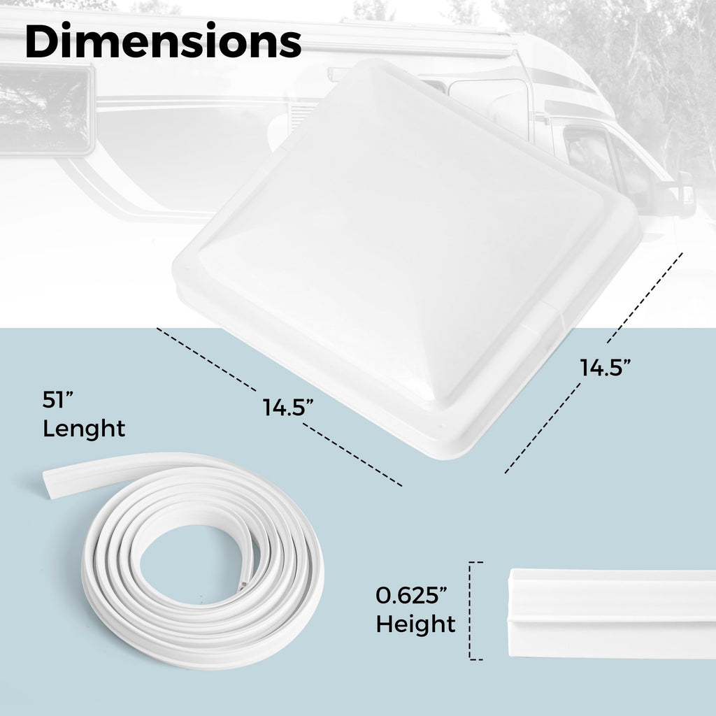14" RV Roof Vent Cover with Rubber Seal Strip V8490