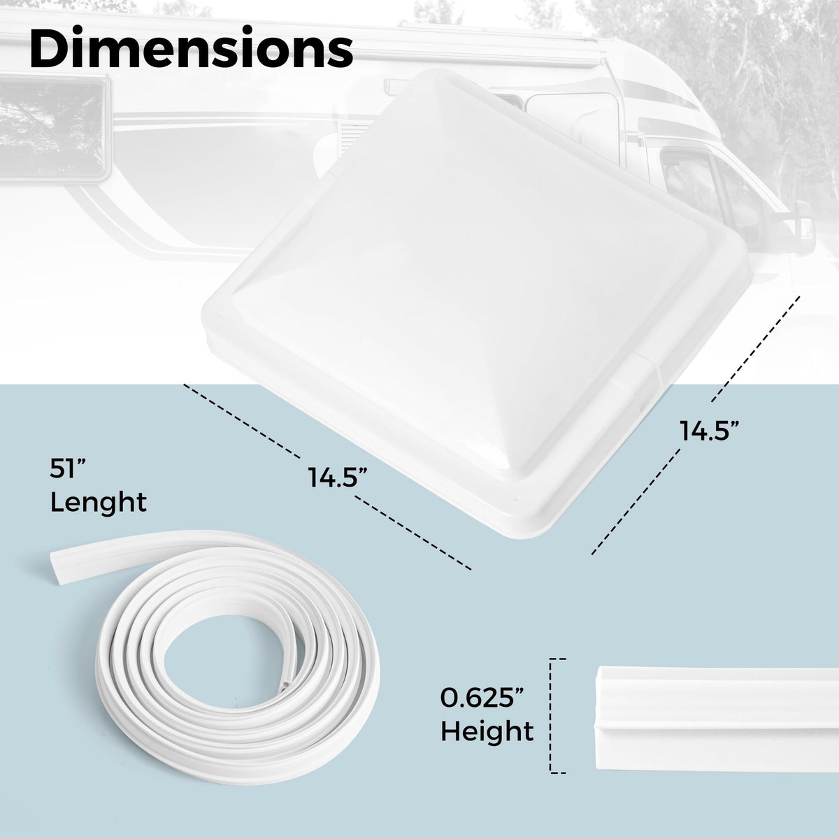 14" RV Roof Vent Cover with Rubber Seal Strip V8490