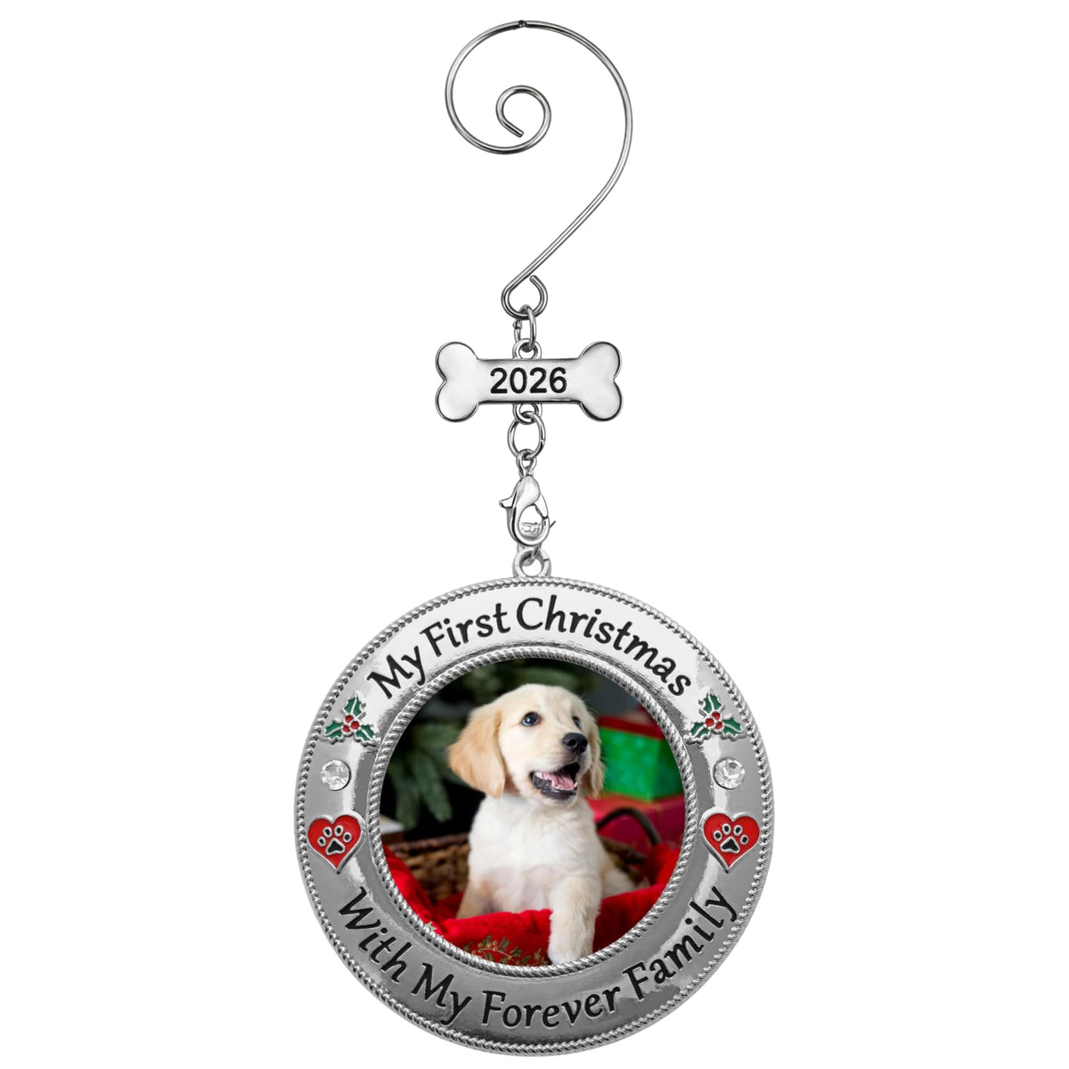 Dog Photo Ornament with Red Heart, 3 Inch S75647