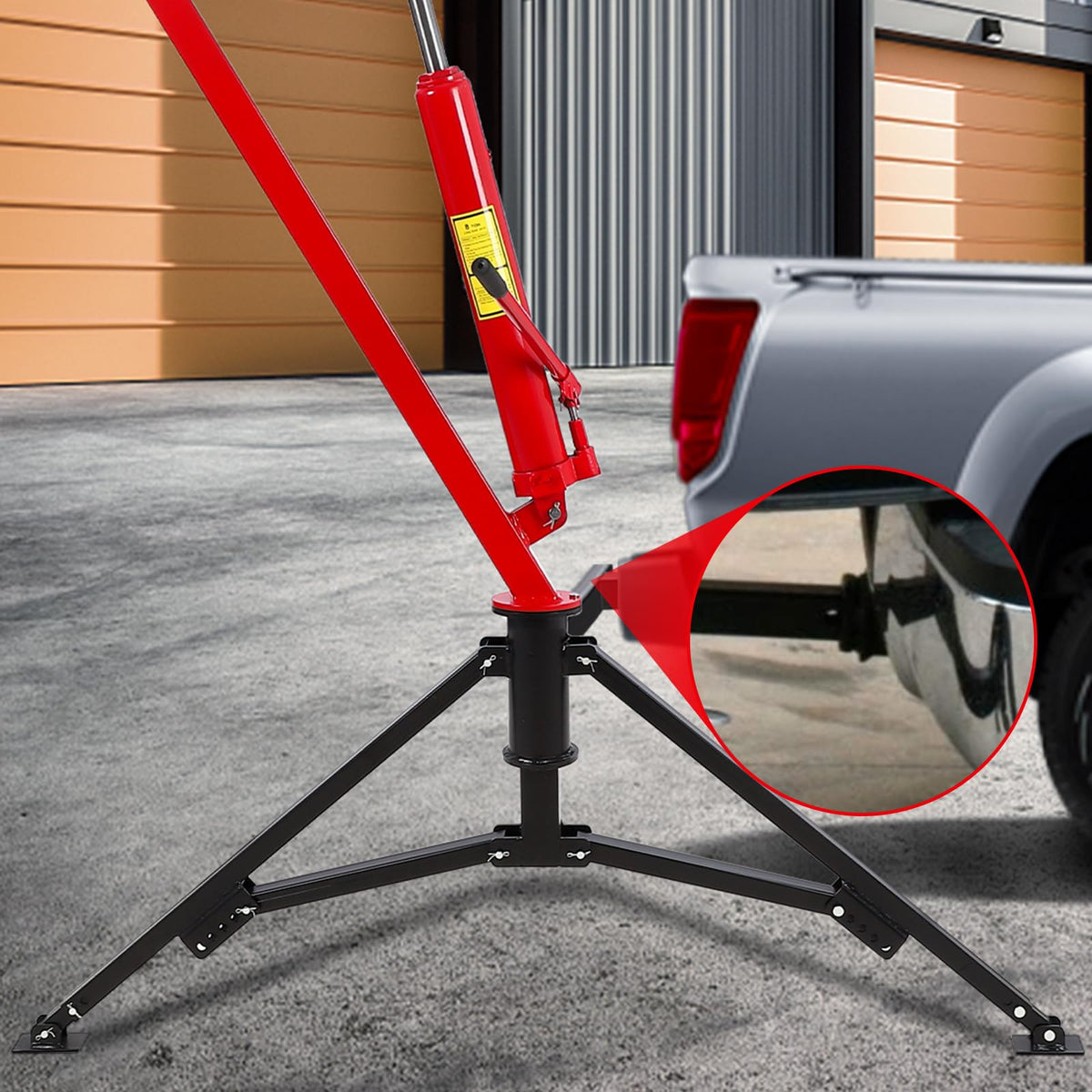 1000lbs Hydraulic Pickup Truck Crane, 360° Swivel Hitch Receiver Mounted with Adjustable Boom V3729