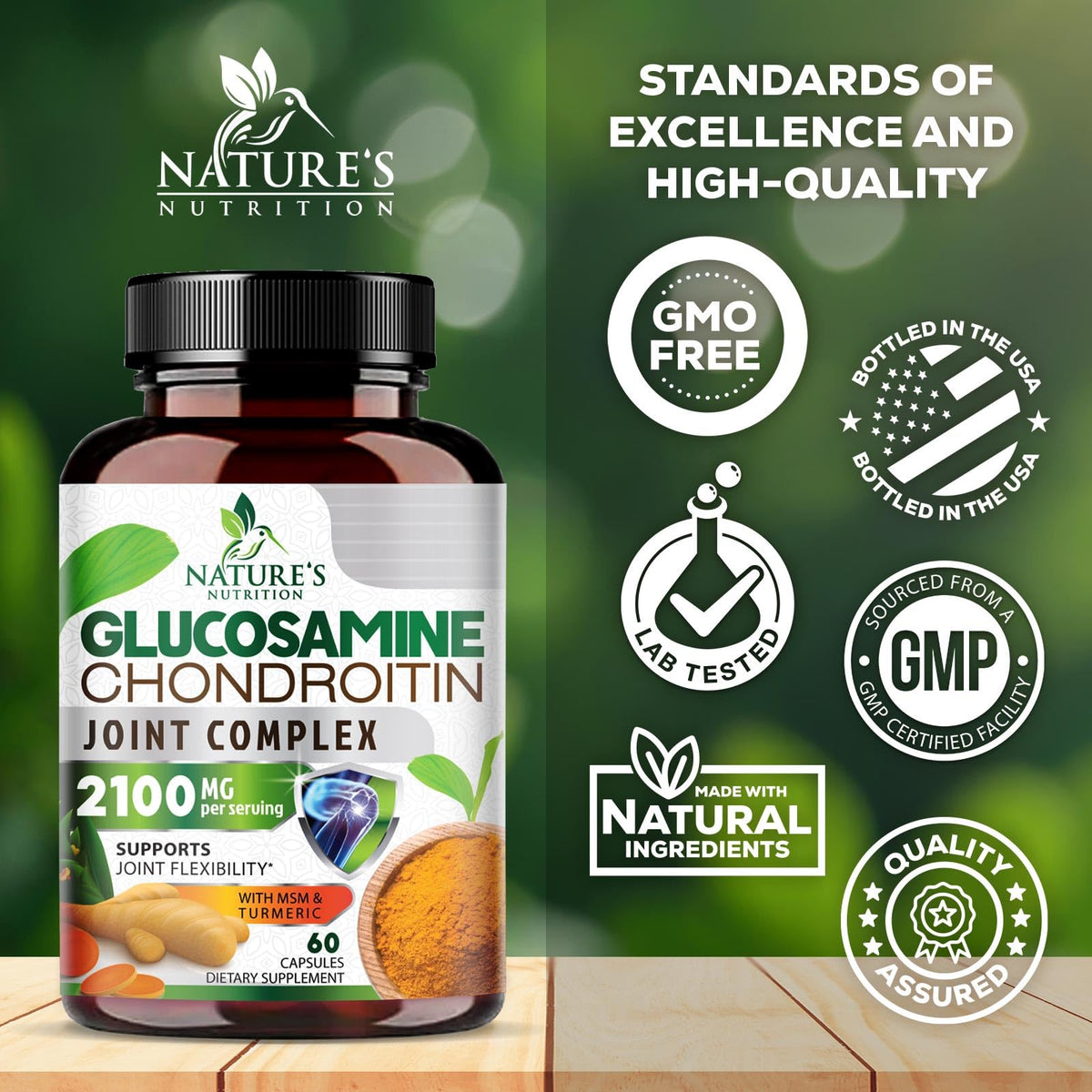 Glucosamine Chondroitin MSM 2100mg Joint Support Supplement with Turmeric & Boswellia 60 Capsules J9535