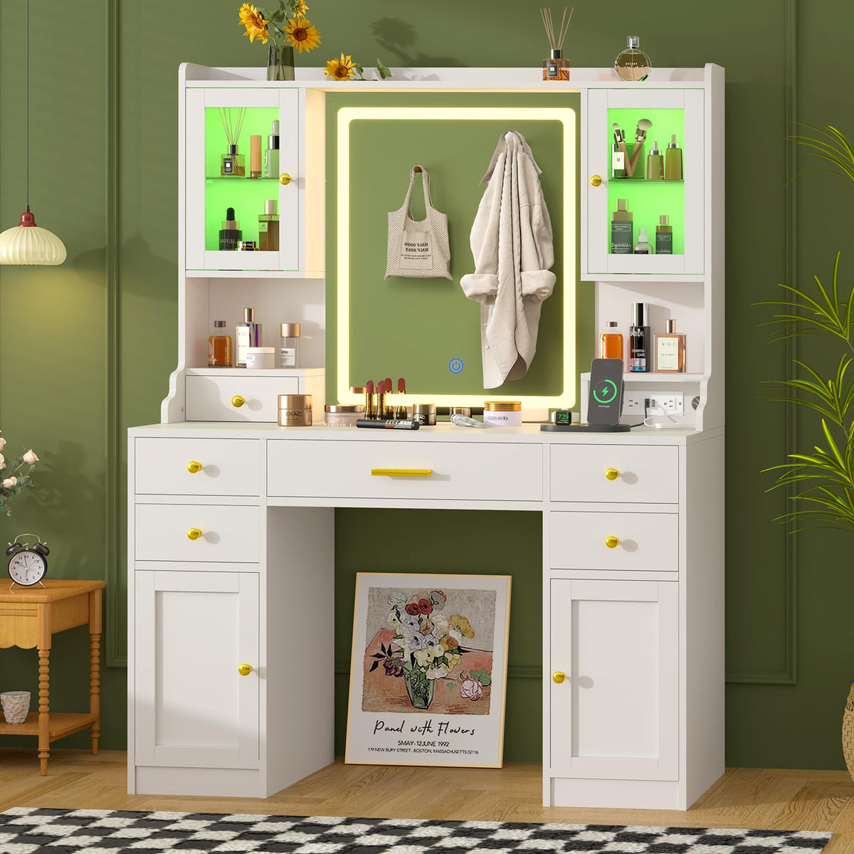 White Makeup Vanity Desk with LED Mirror D8968