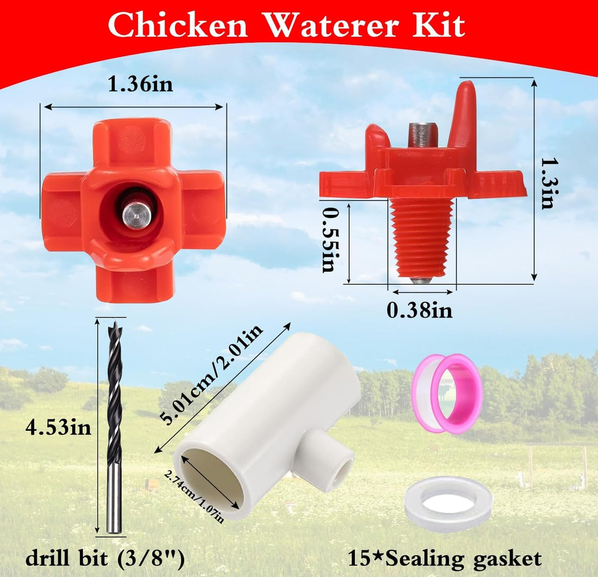 15 Pack Automatic Poultry Waterer with PVC Tee Fittings Q5120
