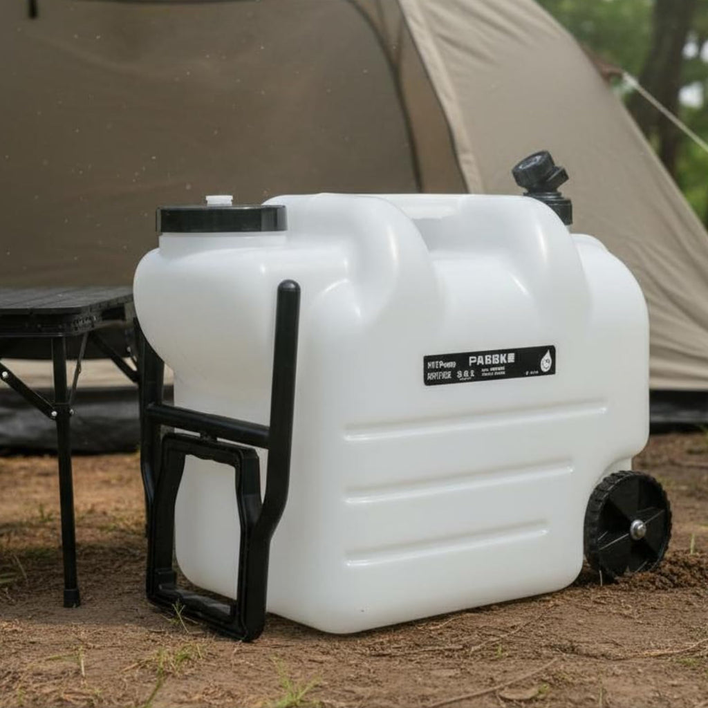 Portable Water Container with Faucet, Wheels, Black F884
