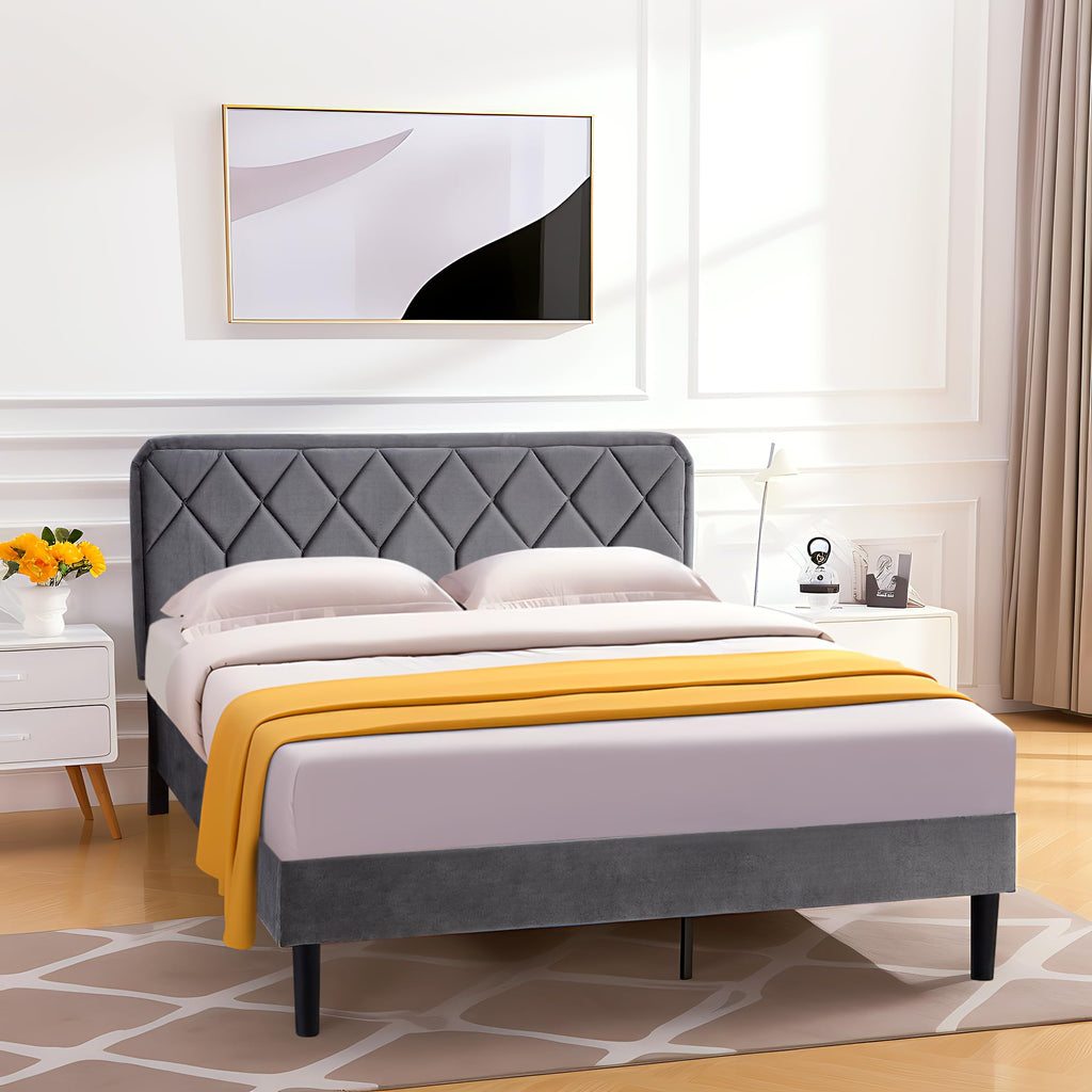 Queen Size Velvet Upholstered Platform Bed Frame G794