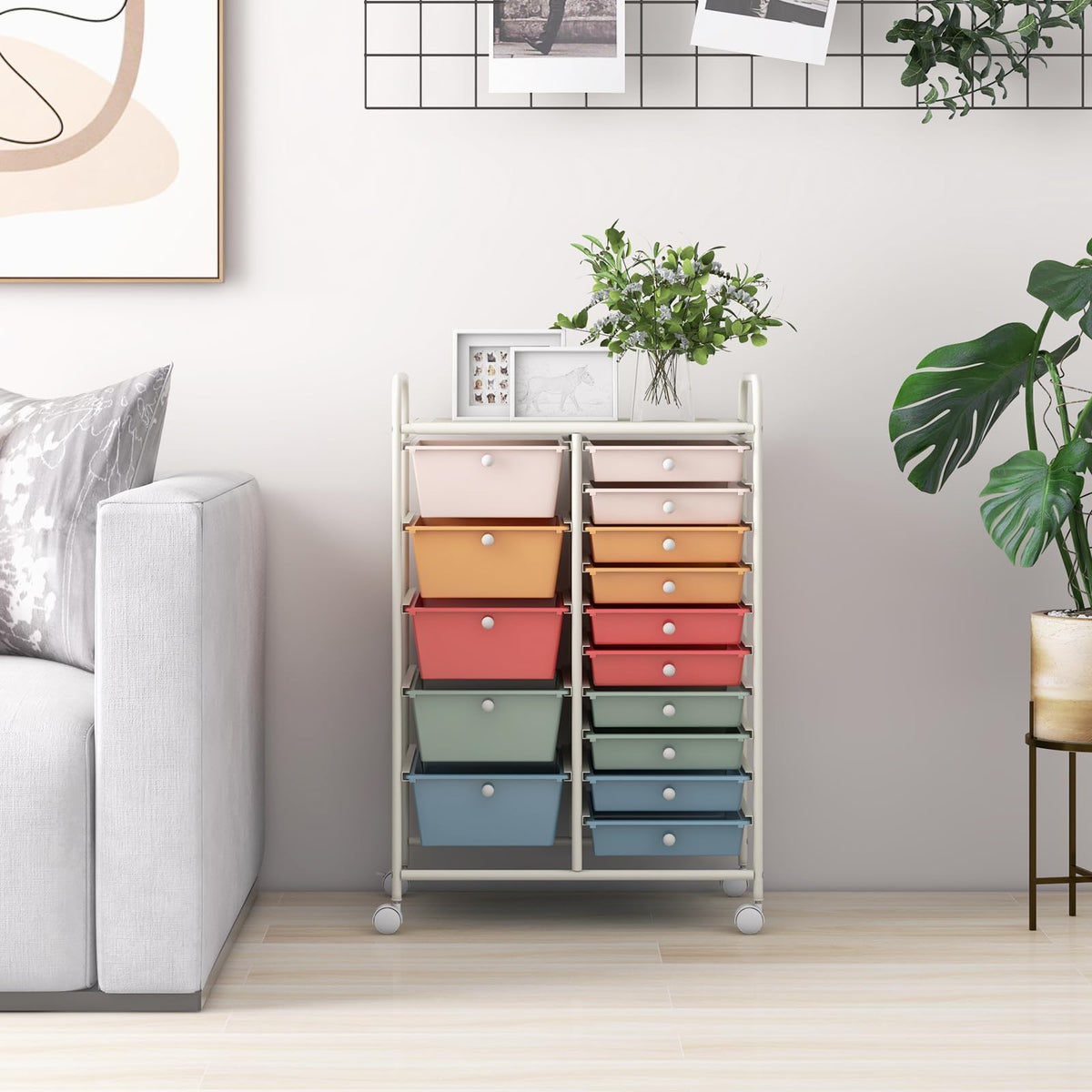 15 Drawer Rolling Storage Cart with Removable Drawers L3453