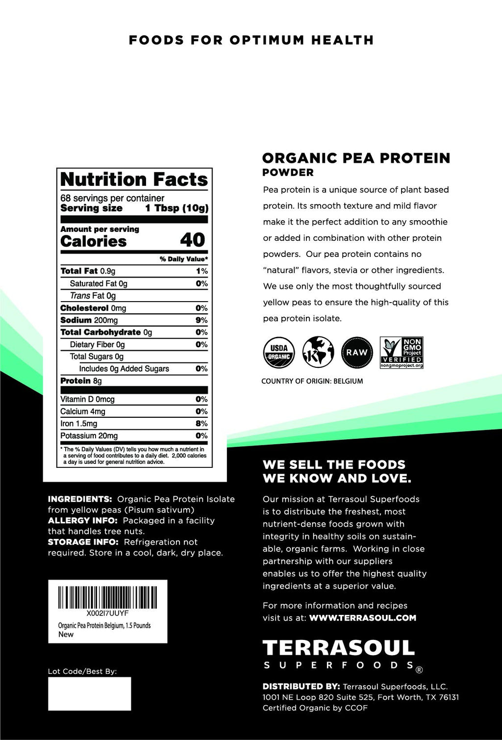 Organic Pea Protein, 1.5 Lbs Unflavored N872386