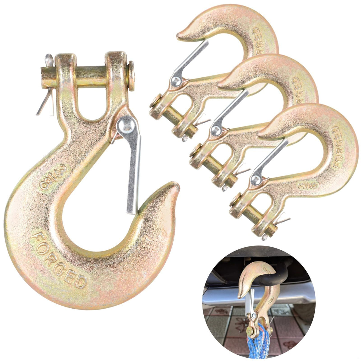 4-Pack 3/8-Inch Clevis Slip Hooks with Safety Latch R350