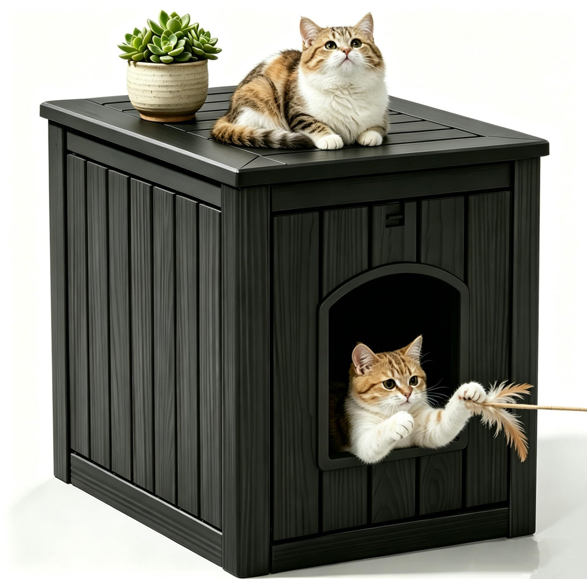 Black Outdoor Resin Cat House A814833